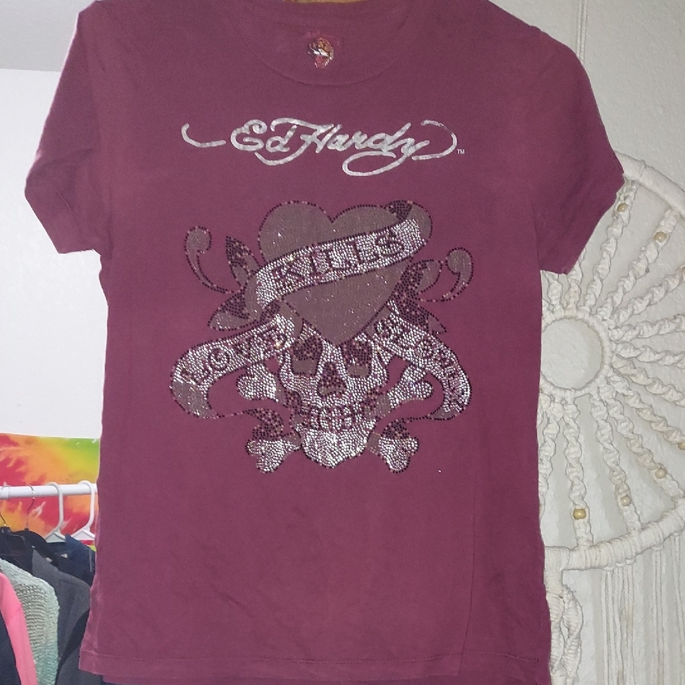 Ed Hardy Burgundy Graphic Tee